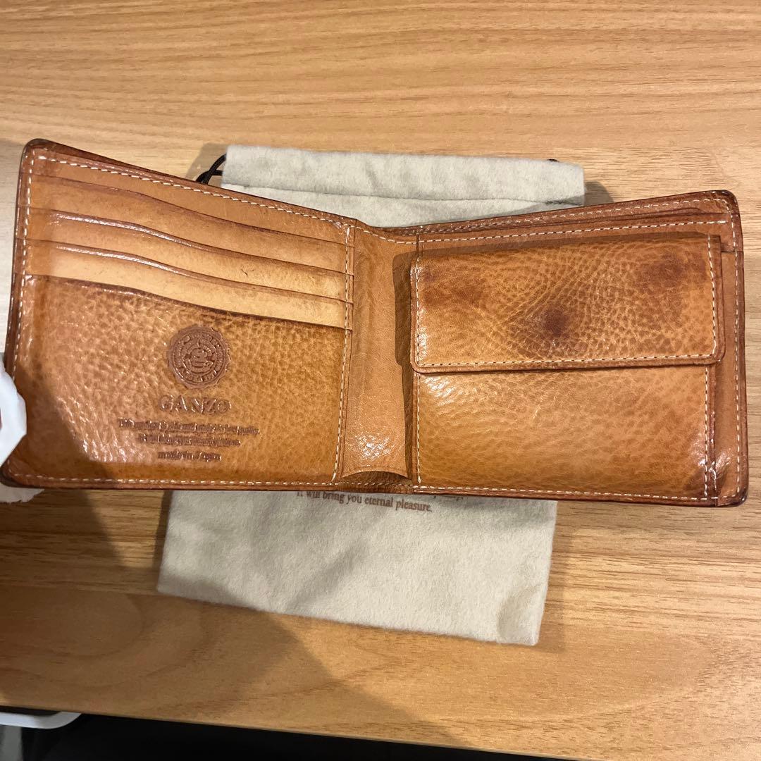 ガンゾ　二つ折り財布　ブライドルレザー　ネイビー