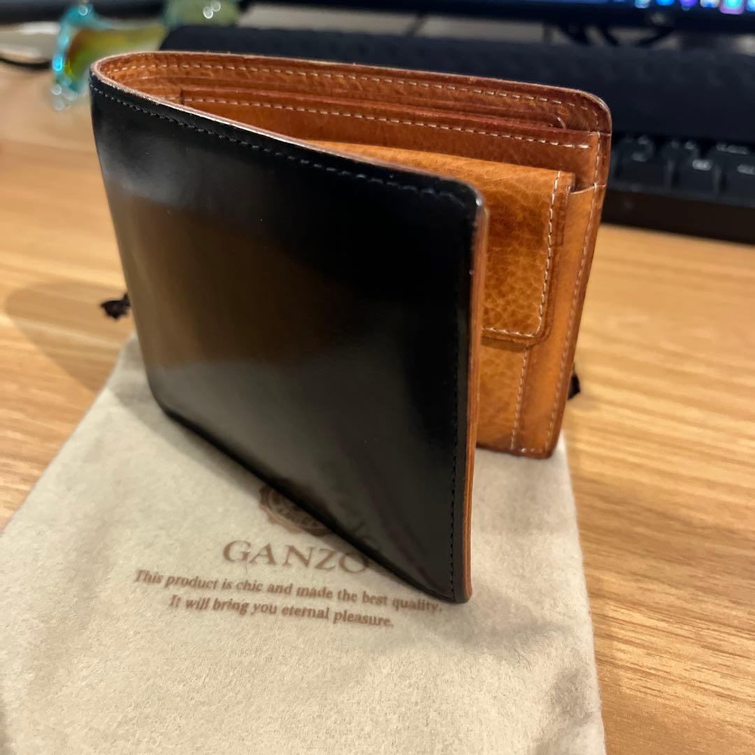 ガンゾ　二つ折り財布　ブライドルレザー　ネイビー