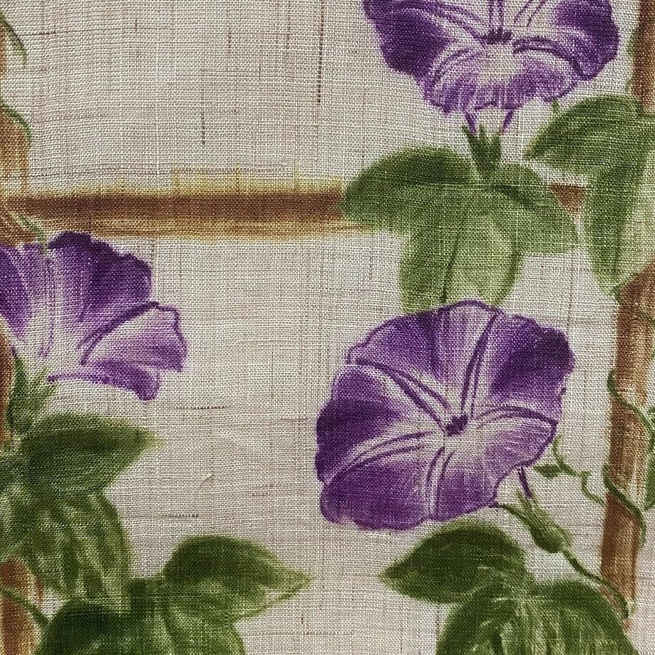 手描き麻暖簾【朝顔】手染 のれん 巾85×151cm　一点物　古布　アンティーク