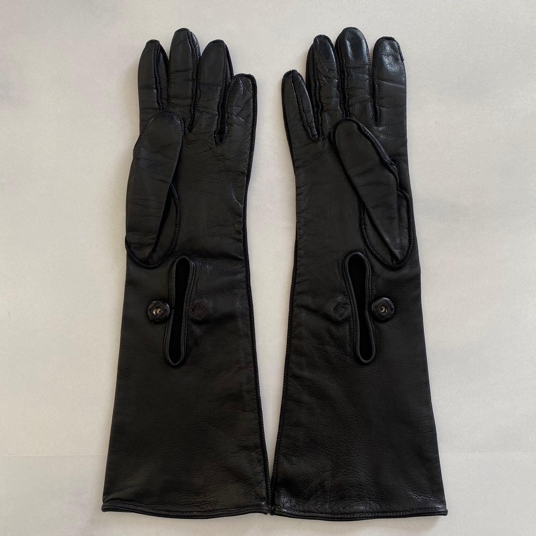 美品　プラダ　レザーロンググローブ　ブラック　黒革手袋　サイズ6ハーフ