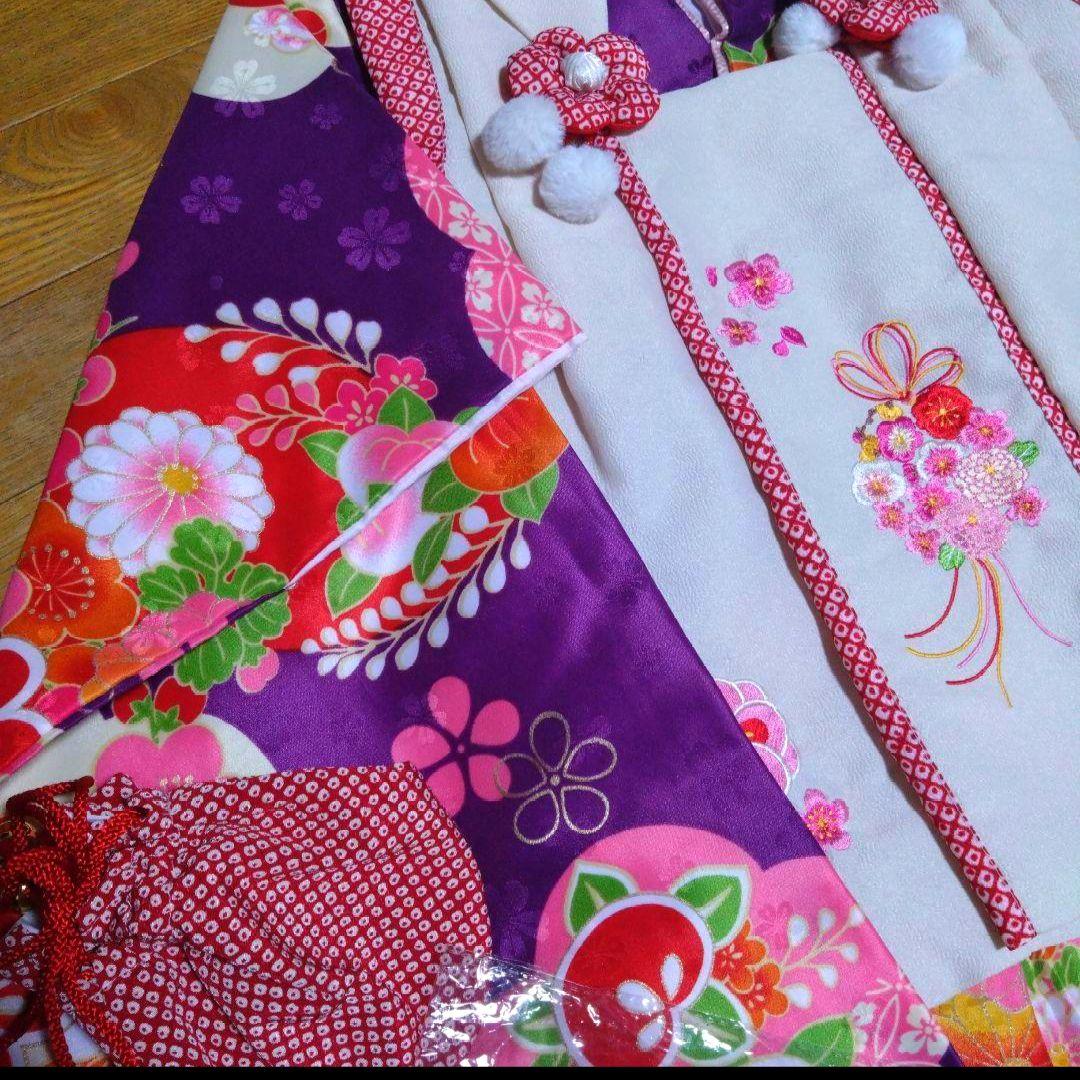 美品★3歳★白い被布＆紫花着物＆白草履小物