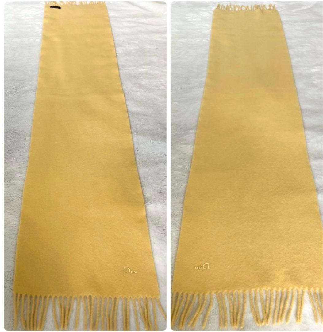 ⭐️クリスチャンディオール ウール100% ロゴ刺繍 マフラー ✨クリームイエロー