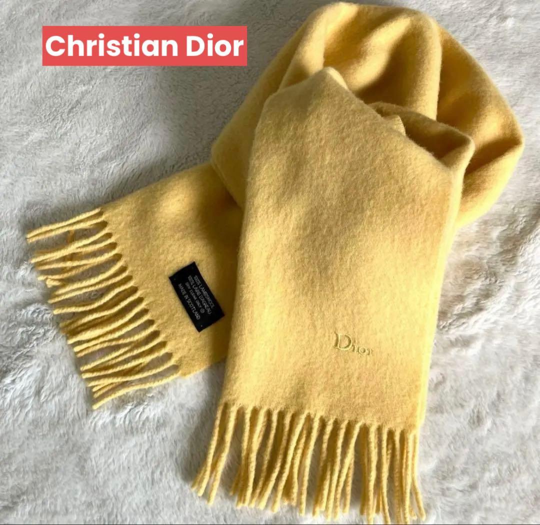 ⭐️クリスチャンディオール ウール100% ロゴ刺繍 マフラー ✨クリームイエロー