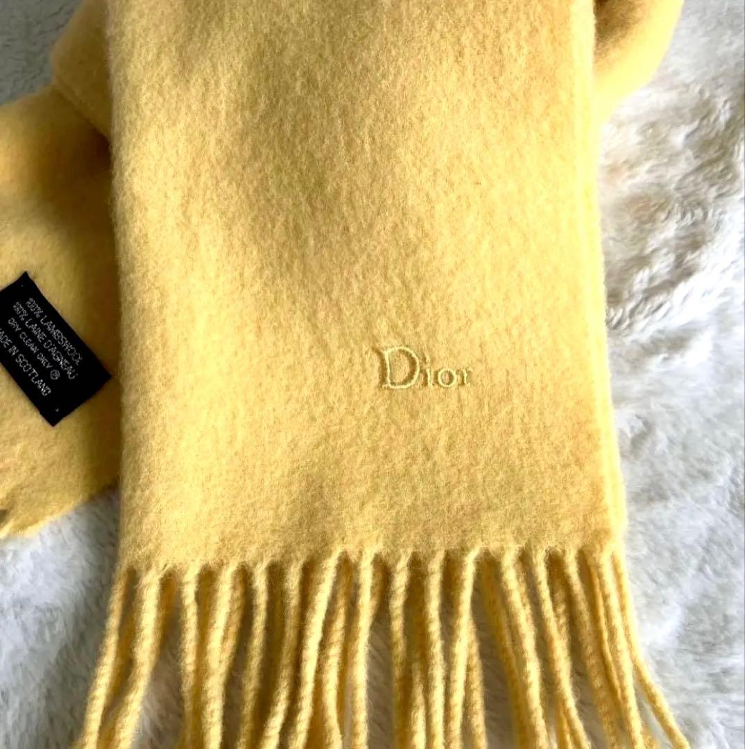 ⭐️クリスチャンディオール ウール100% ロゴ刺繍 マフラー ✨クリームイエロー