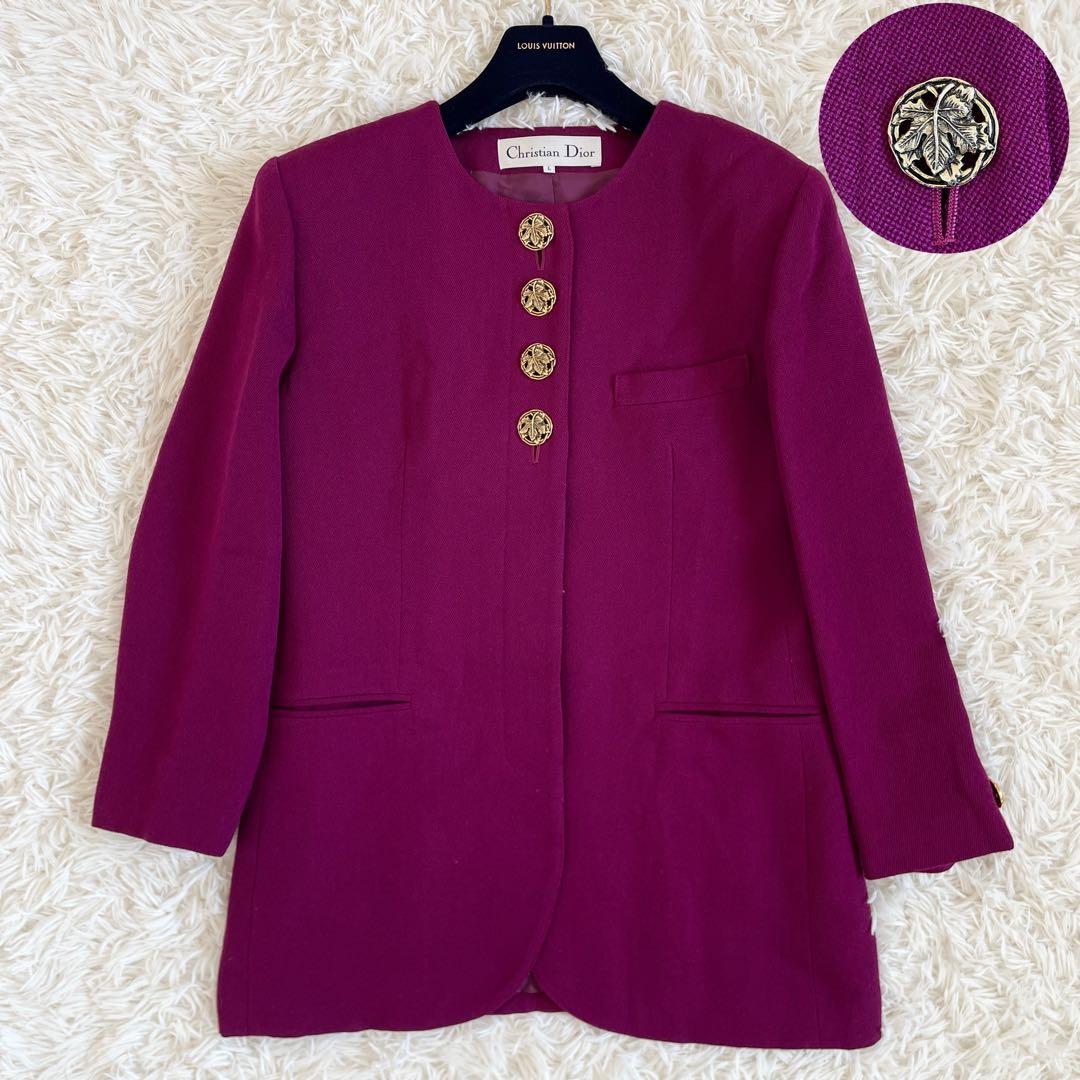 未使用級　クリスチャンディオール　テーラードジャケット　金ボタン　紫　Lサイズ