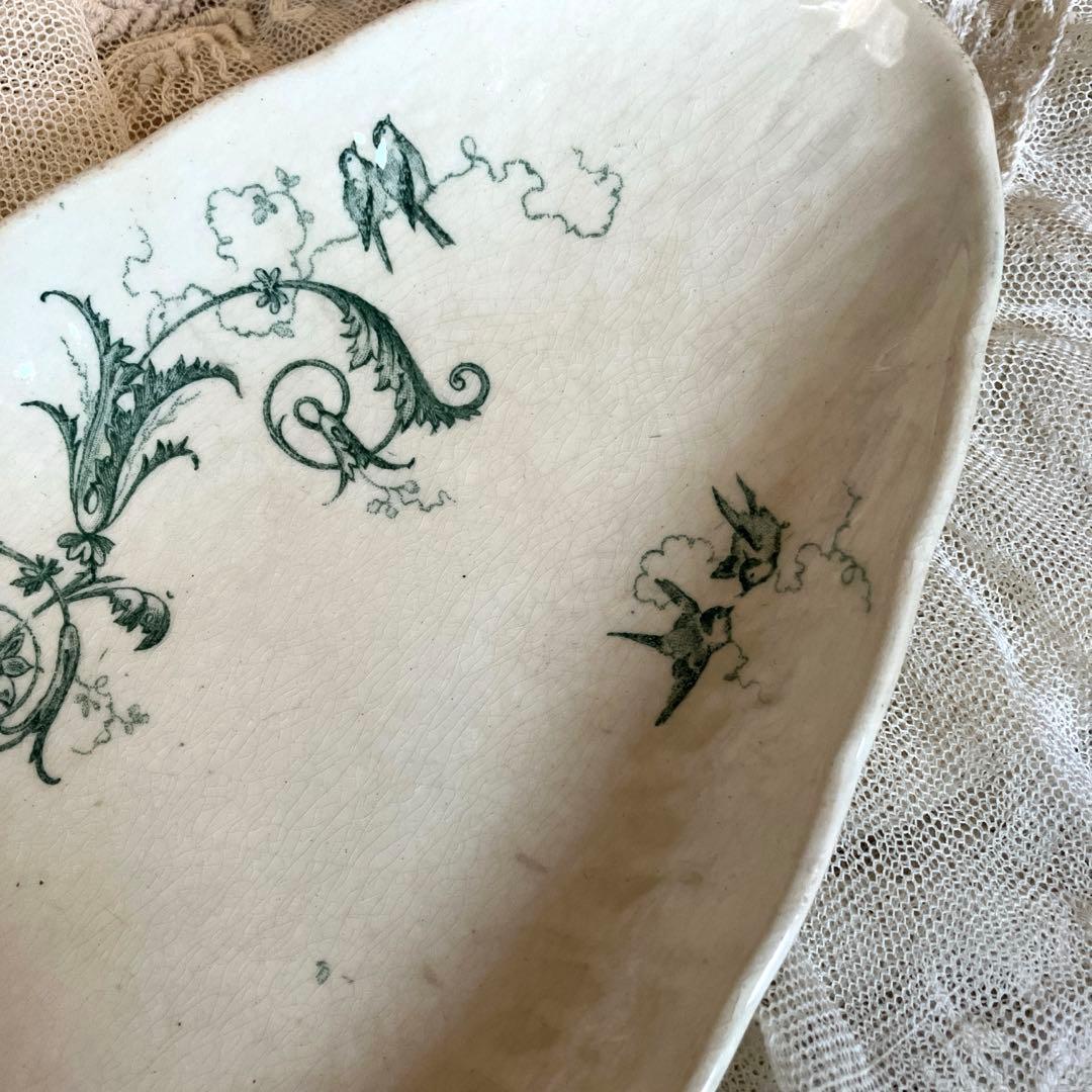 フランスアンティークラヴィエ　希少Gien Rinceaux 小鳥が可愛い皿