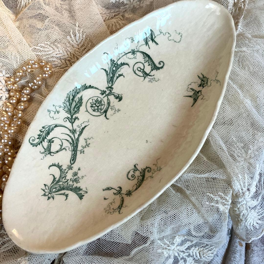 フランスアンティークラヴィエ　希少Gien Rinceaux 小鳥が可愛い皿