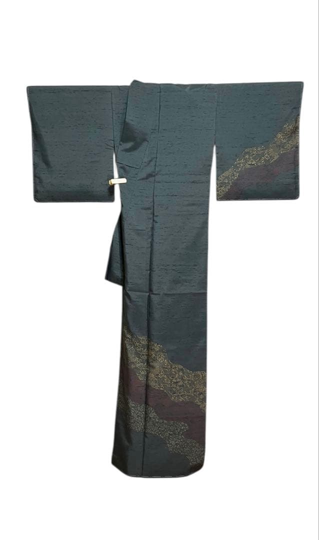 牛首紬 白山工房 付下げ訪問着 型絵染 雪輪 華文 唐草 美品 イ6288