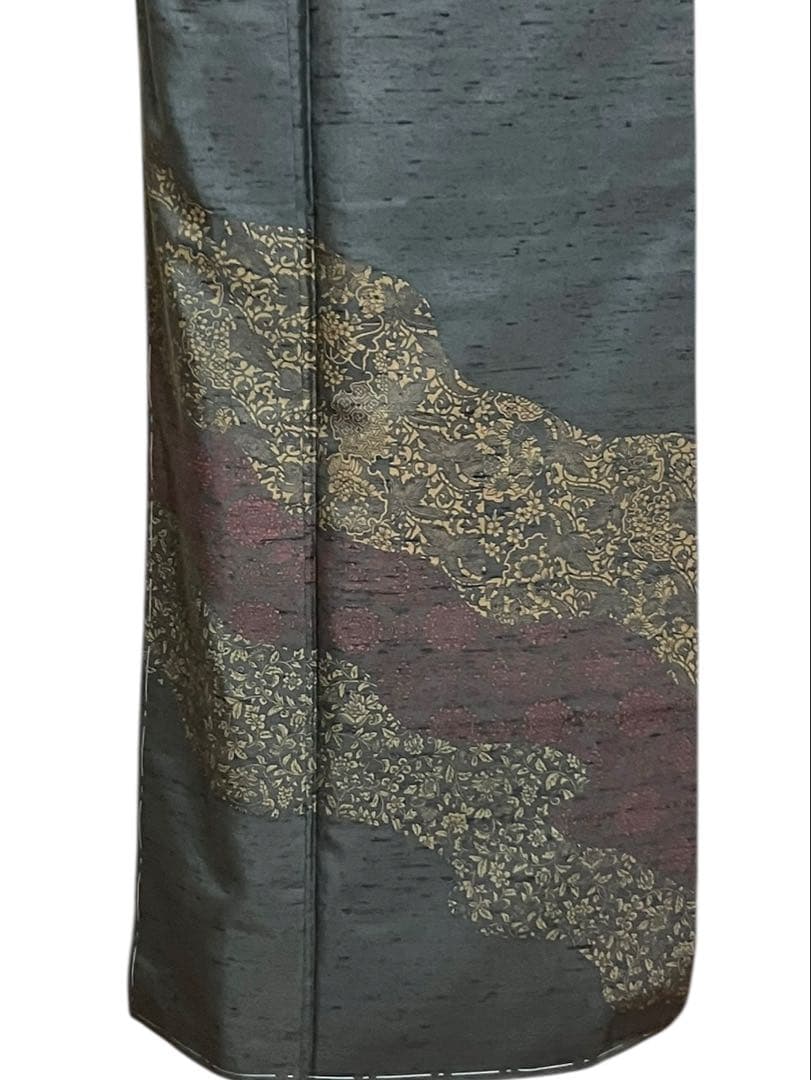 牛首紬 白山工房 付下げ訪問着 型絵染 雪輪 華文 唐草 美品 イ6288