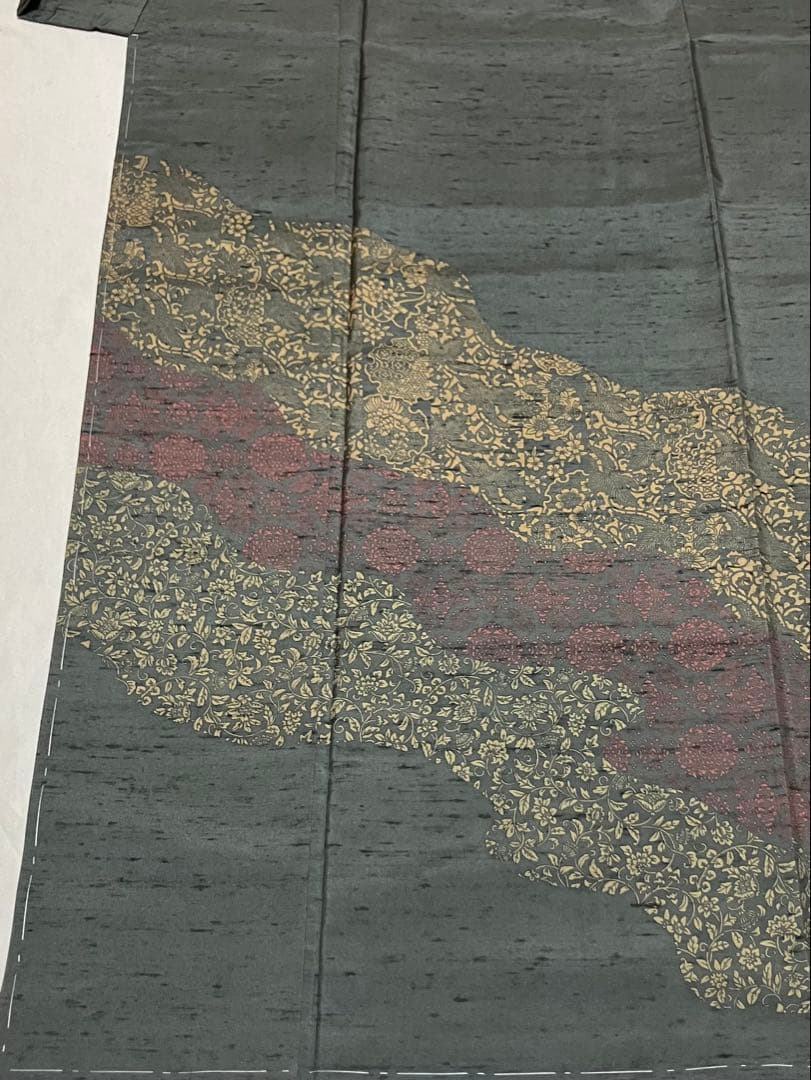 牛首紬 白山工房 付下げ訪問着 型絵染 雪輪 華文 唐草 美品 イ6288