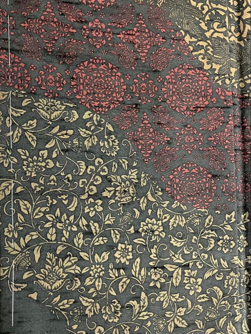 牛首紬 白山工房 付下げ訪問着 型絵染 雪輪 華文 唐草 美品 イ6288