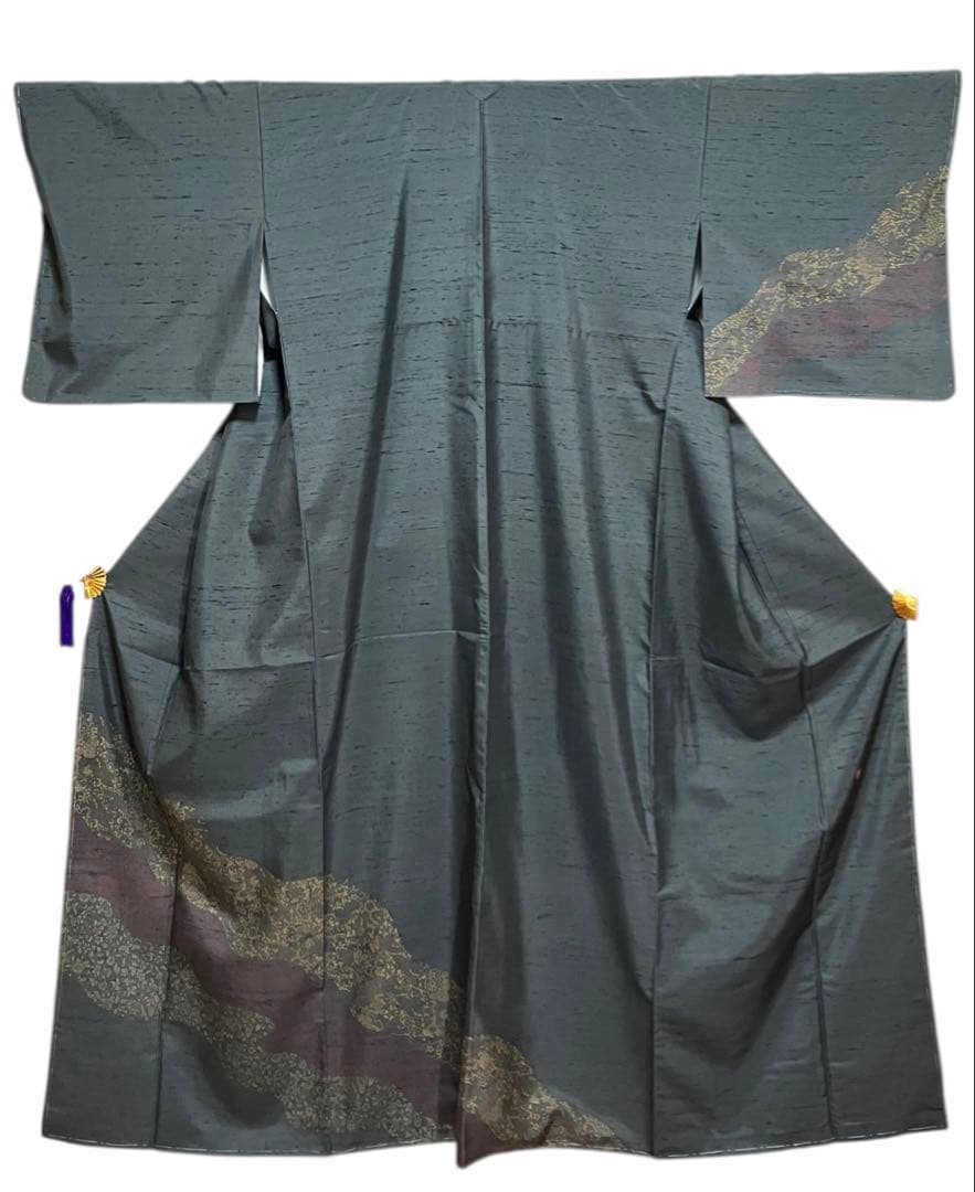 牛首紬 白山工房 付下げ訪問着 型絵染 雪輪 華文 唐草 美品 イ6288