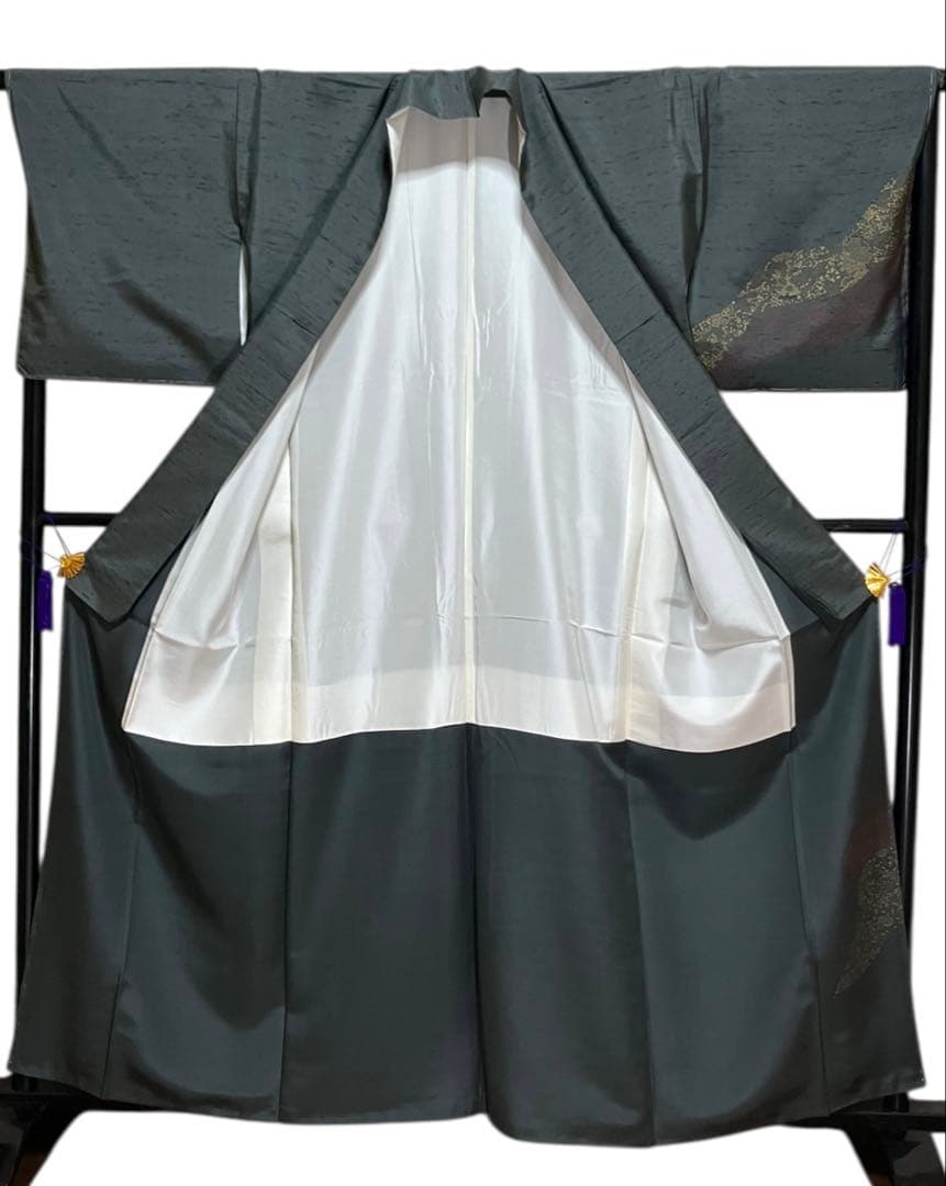 牛首紬 白山工房 付下げ訪問着 型絵染 雪輪 華文 唐草 美品 イ6288