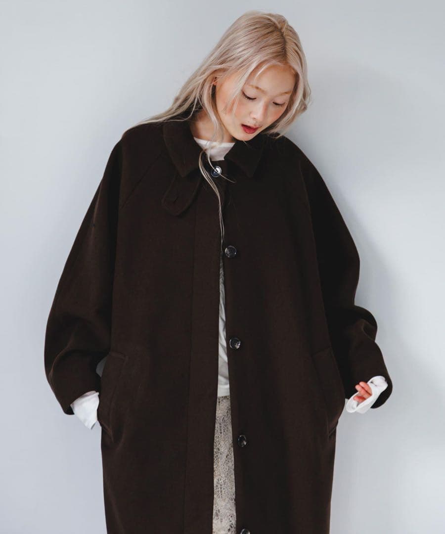 ステンカラーコクーンロングコート KBF サイズ36