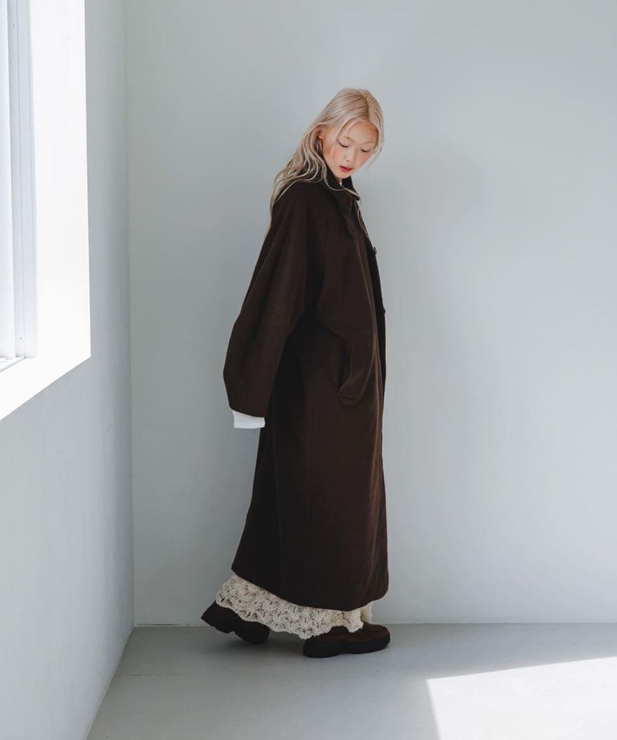 ステンカラーコクーンロングコート KBF サイズ36