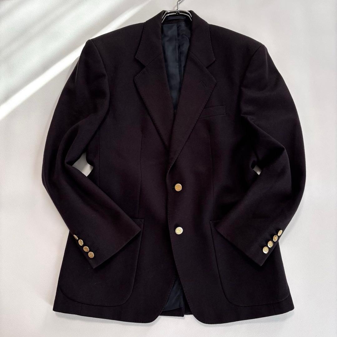 美品 80s バーバリー[ウールリネン 金ボタン]テーラードジャケット