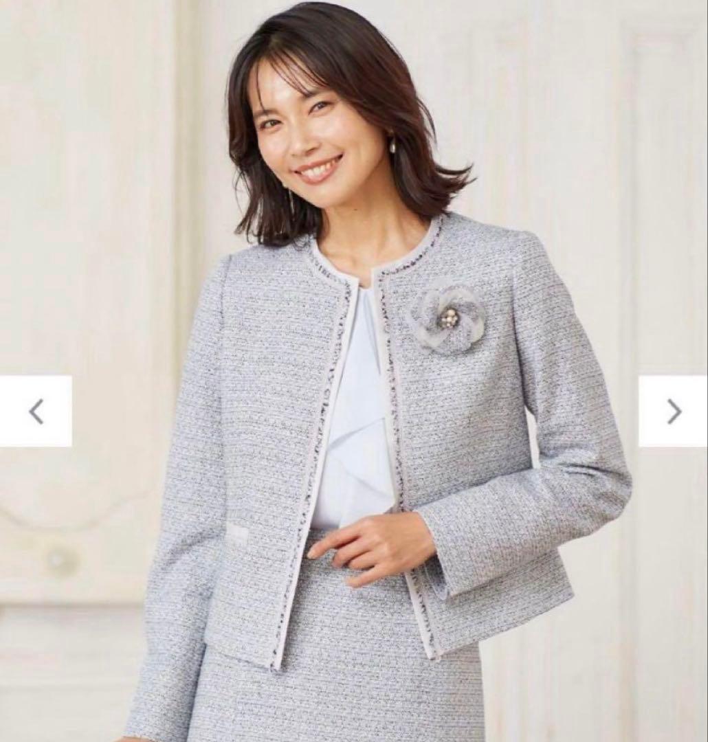 新品　ノーカラーツィードジャケット　34