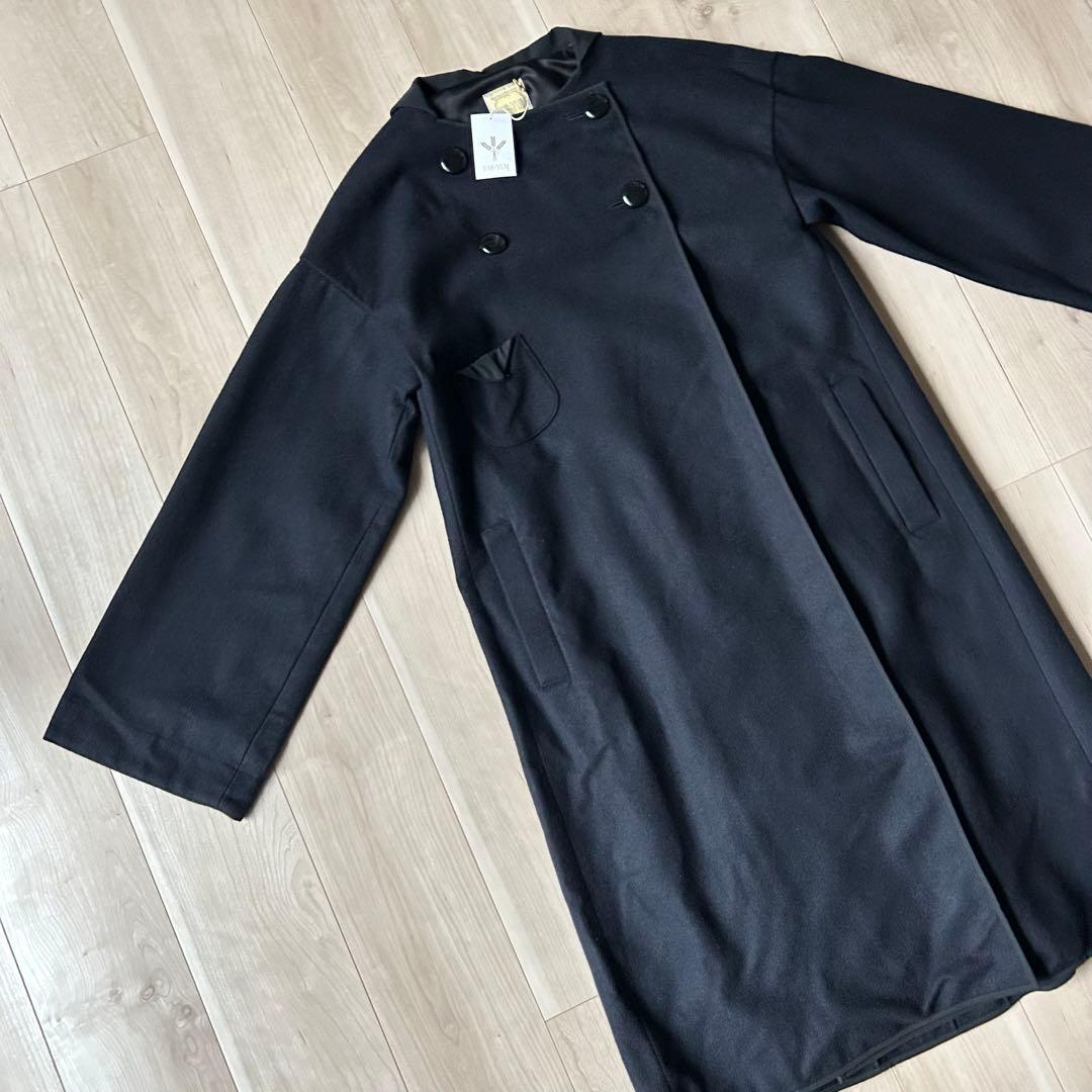 未使用タグ付き＊ヤブヤム YAB-YUM メルトン 黒 バックプリーツコート