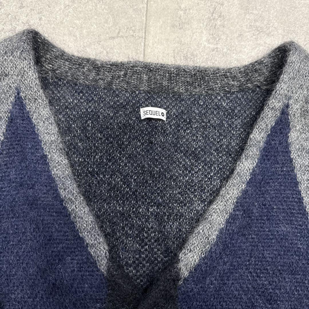 美品 SEQUEL シークエル モヘアカーディガン L アーガイル 藤原ヒロシ