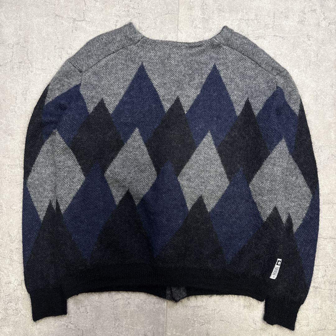 美品 SEQUEL シークエル モヘアカーディガン L アーガイル 藤原ヒロシ