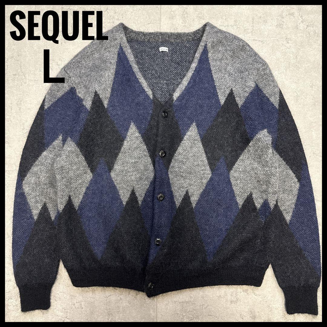 美品 SEQUEL シークエル モヘアカーディガン L アーガイル 藤原ヒロシ