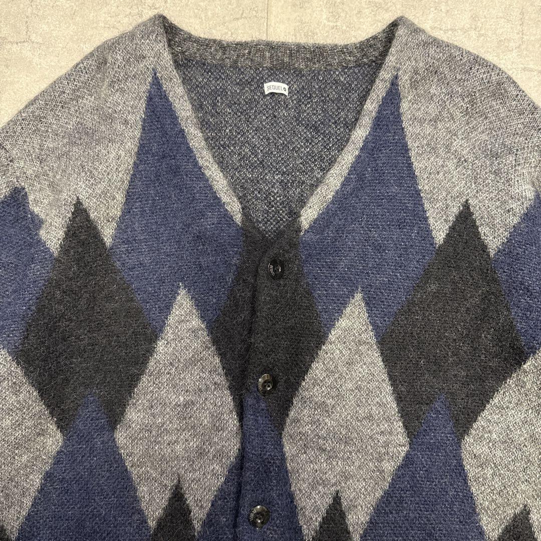 美品 SEQUEL シークエル モヘアカーディガン L アーガイル 藤原ヒロシ