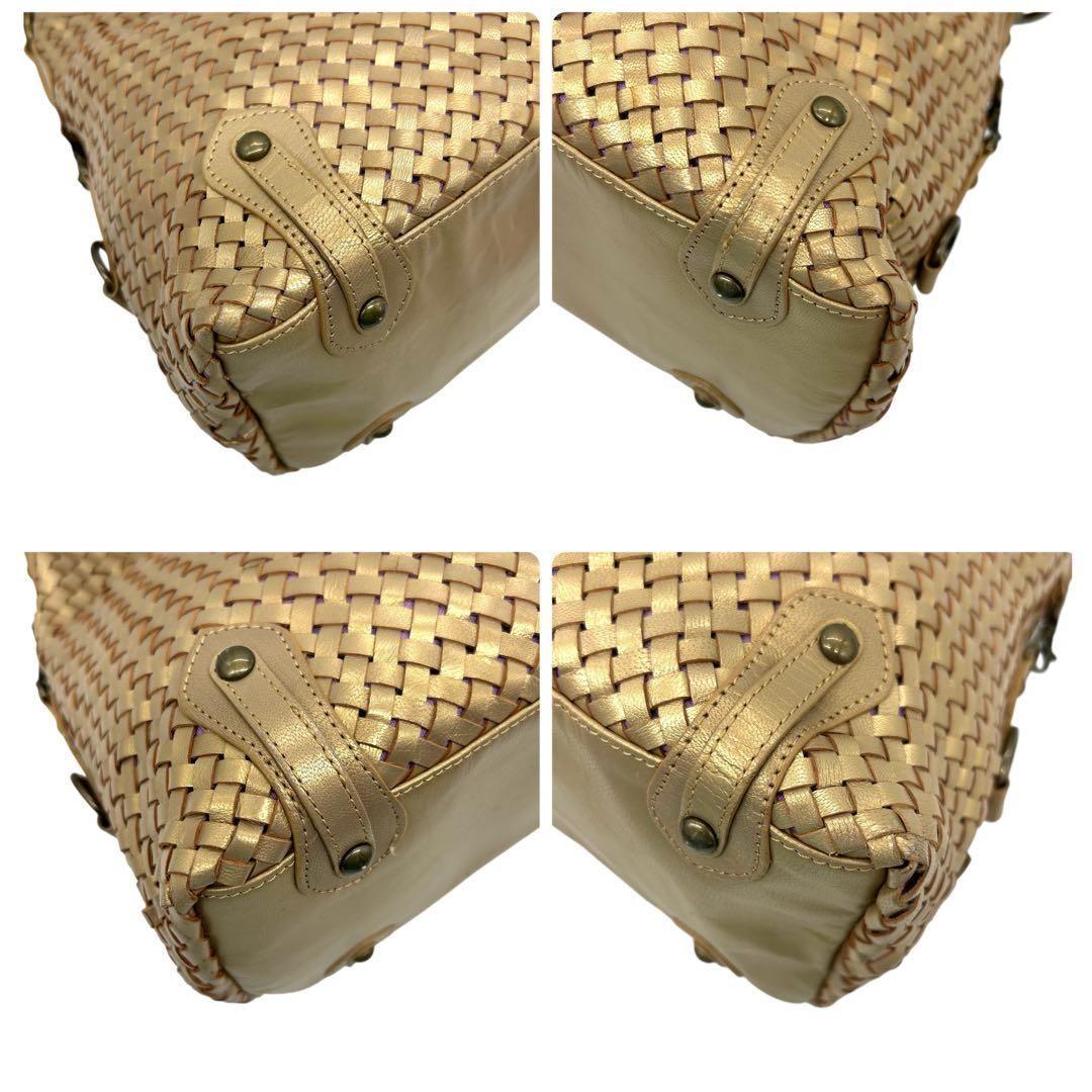 良品 1199 ワンショルダーバッグ イントレチャート レザー ゴールド A4