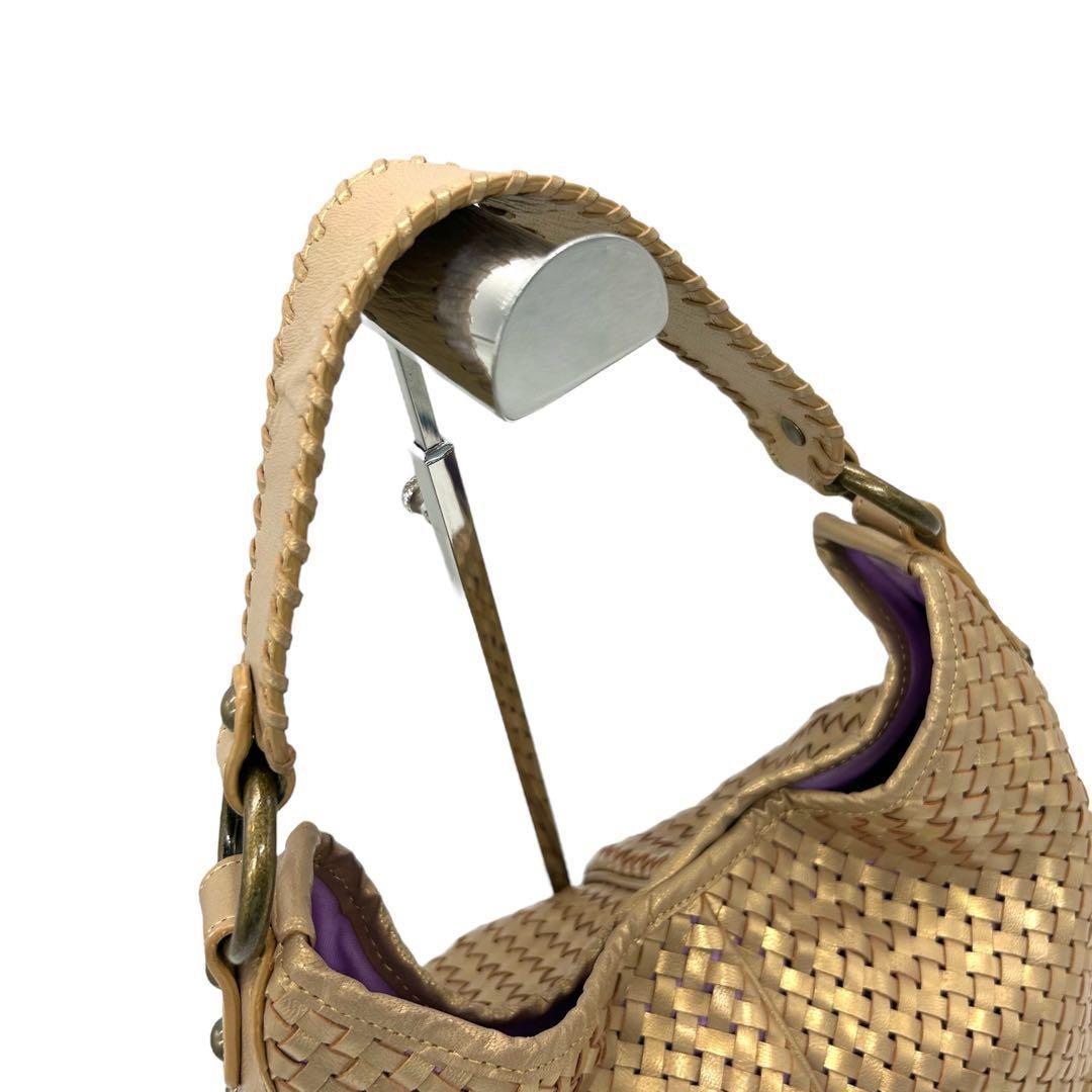 良品 1199 ワンショルダーバッグ イントレチャート レザー ゴールド A4