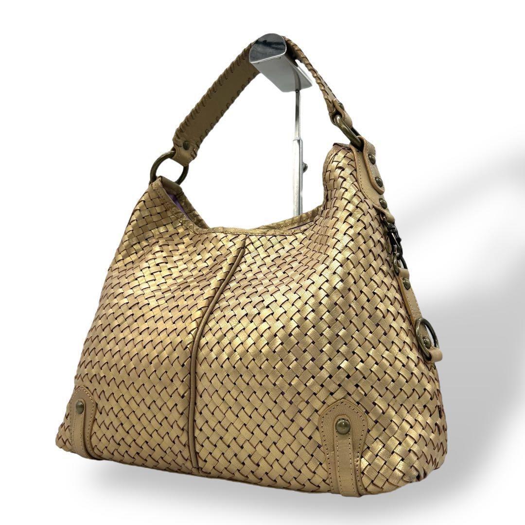 良品 1199 ワンショルダーバッグ イントレチャート レザー ゴールド A4