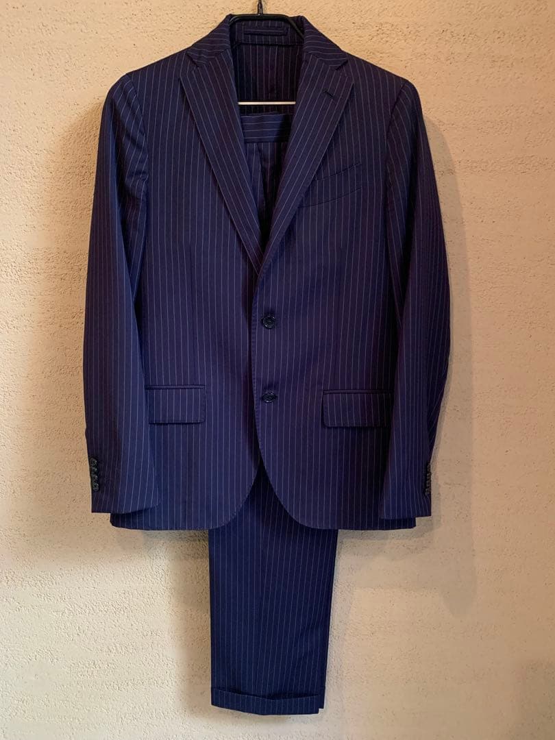 美品LARDINIラルディーニネイビー ストライプ セットアップスーツ44S〜M