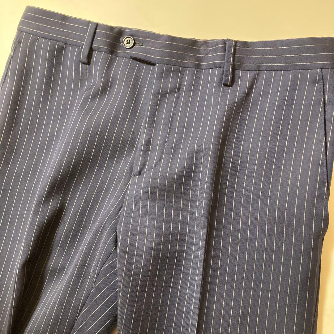 美品LARDINIラルディーニネイビー ストライプ セットアップスーツ44S〜M