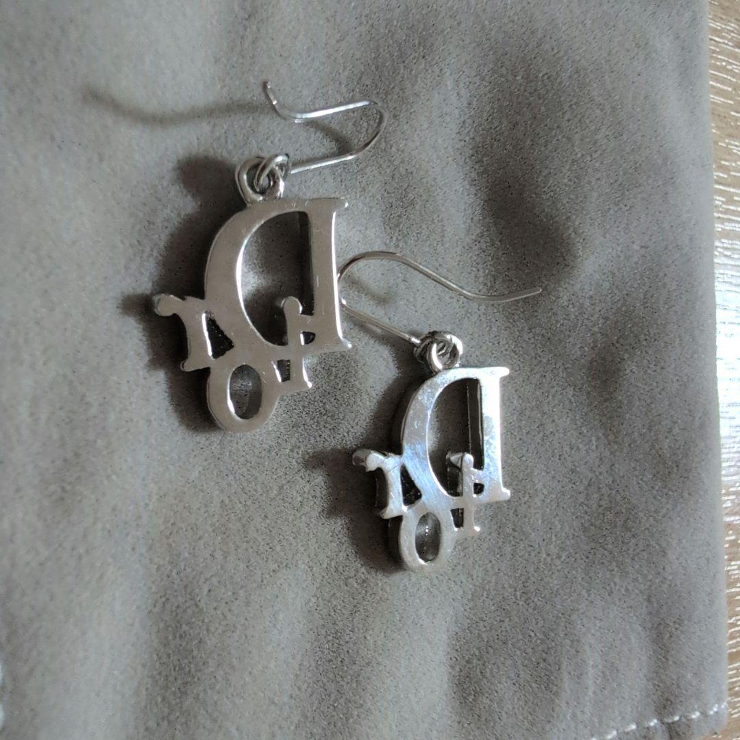 クリスチャンディオール　 ピアス ロゴ ラインストーン ピンク シルバー