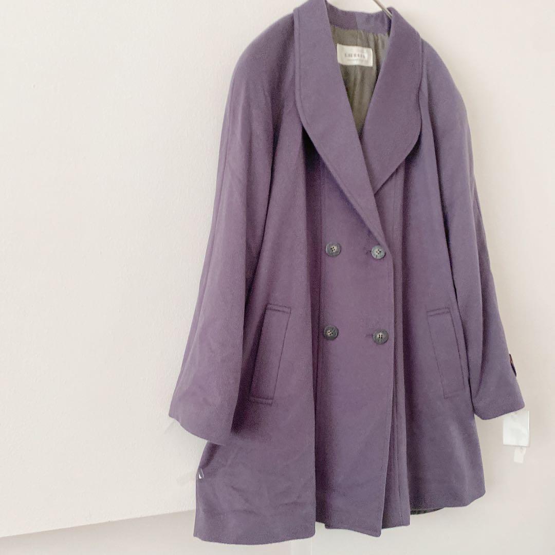 【新品未使用】カシミヤ100% Ripples パープル ロングコート 大きめ