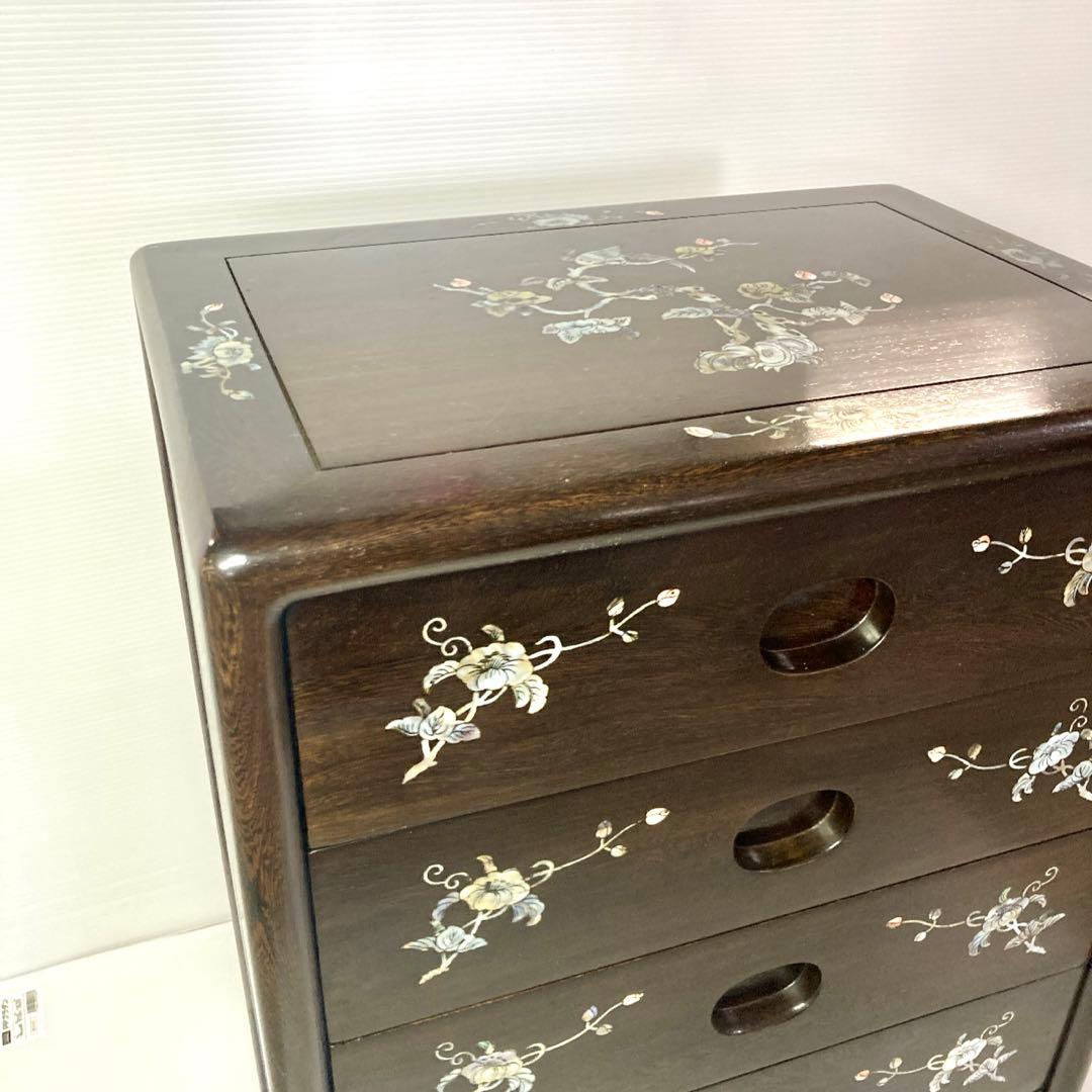 【良品】骨董品 チェスト 木製 小物入れ 螺鈿細工 5段 タンス 箪笥
