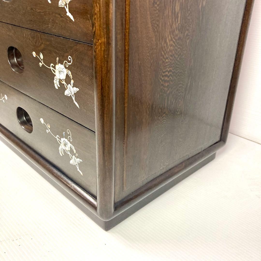 【良品】骨董品 チェスト 木製 小物入れ 螺鈿細工 5段 タンス 箪笥