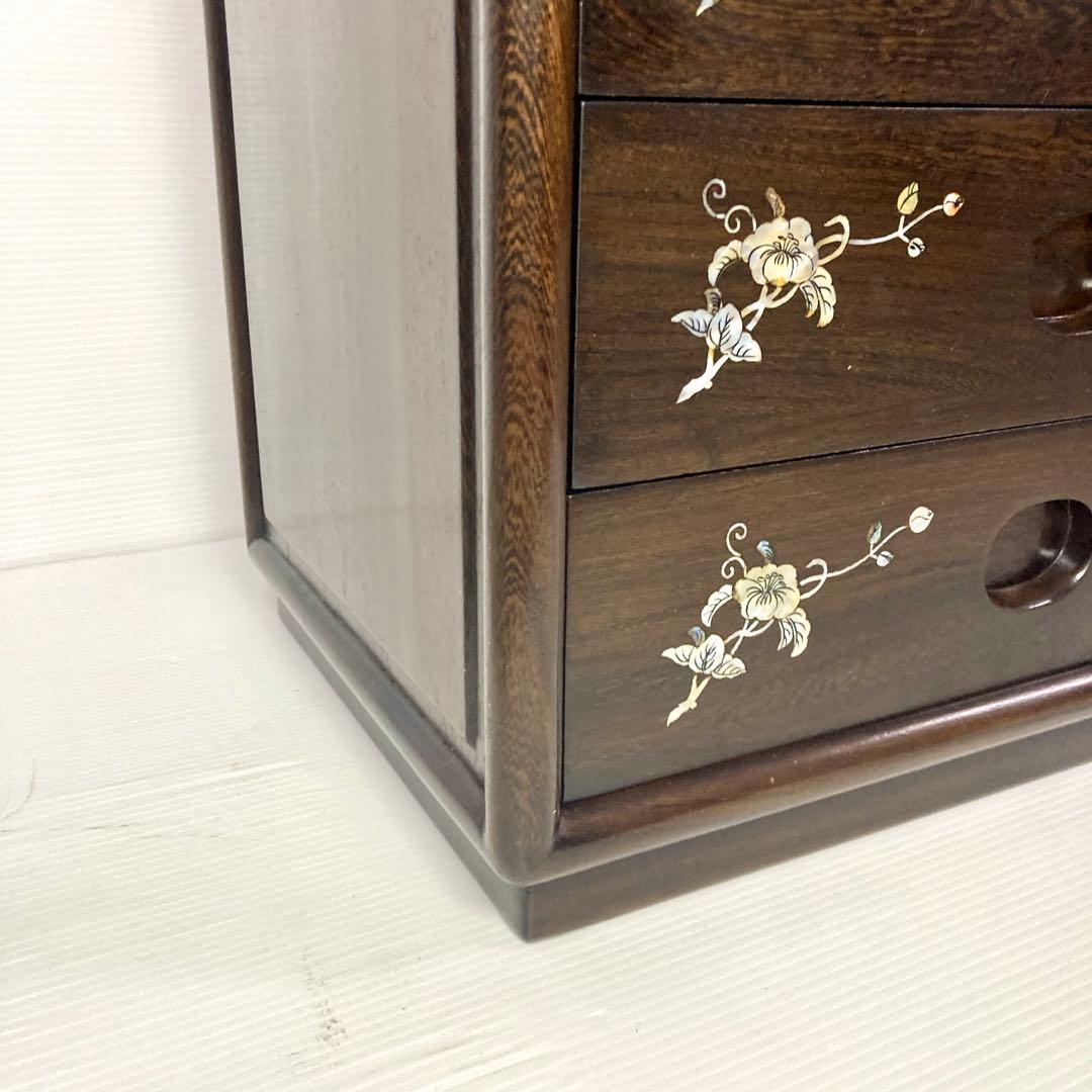 【良品】骨董品 チェスト 木製 小物入れ 螺鈿細工 5段 タンス 箪笥