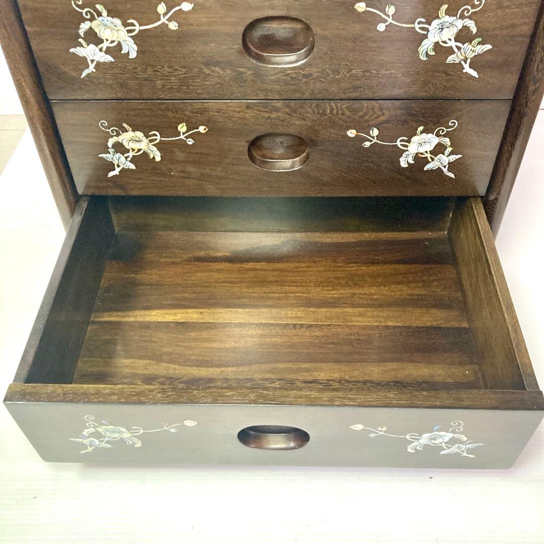 【良品】骨董品 チェスト 木製 小物入れ 螺鈿細工 5段 タンス 箪笥