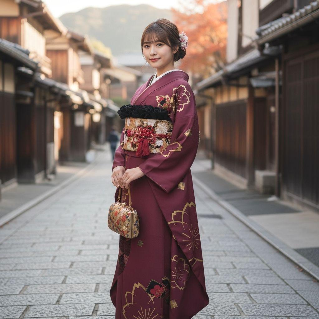 新品未使用！振袖フルセット(7点)・成人式・古典柄・金彩加工・色紙花鞠文・正絹