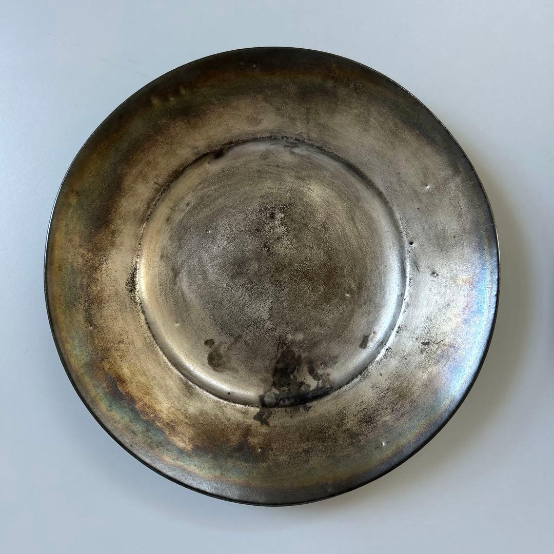 安藤雅信、銀彩、リム皿、2枚セット