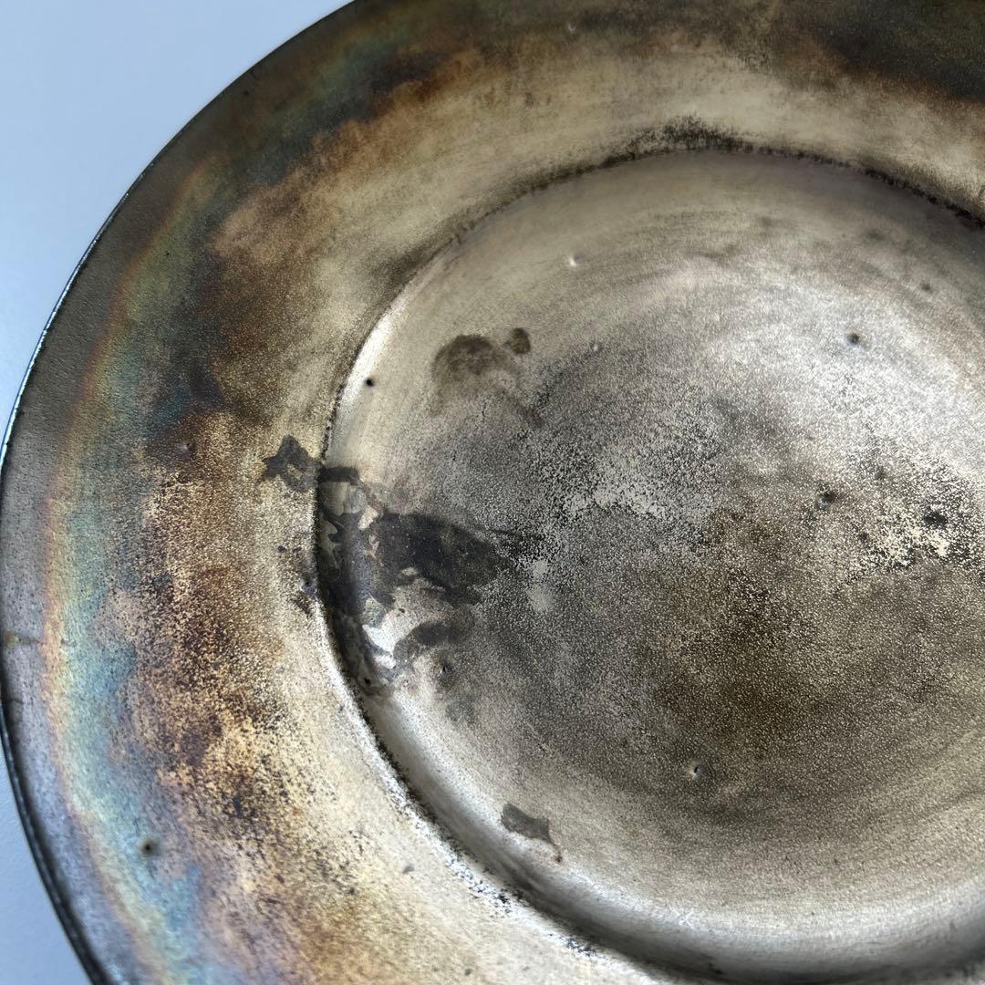 安藤雅信、銀彩、リム皿、2枚セット