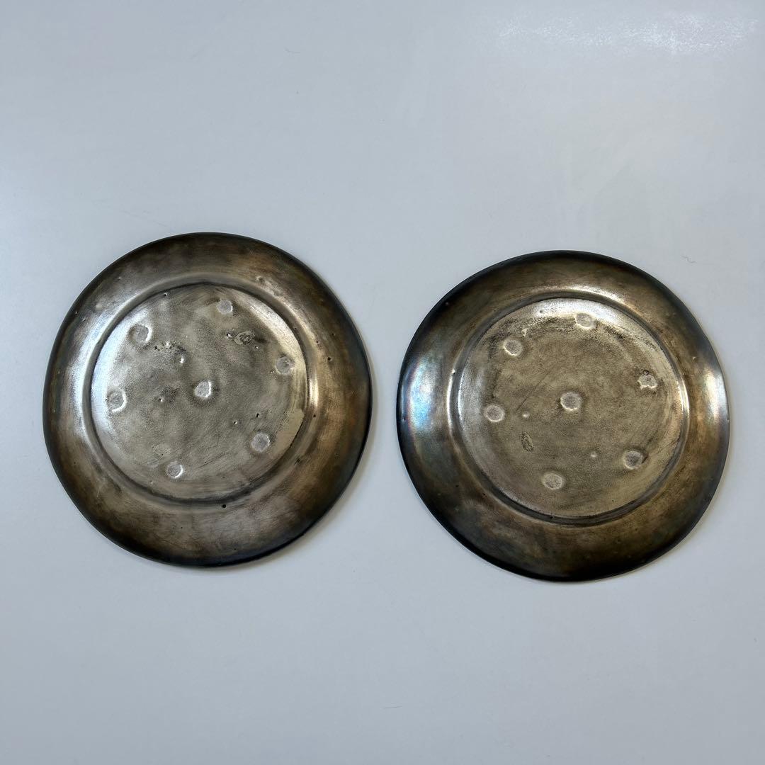 安藤雅信、銀彩、リム皿、2枚セット