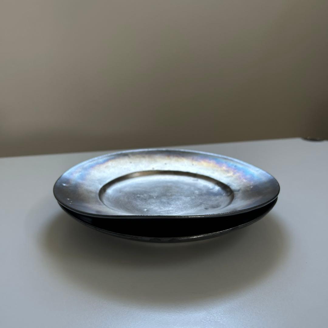 安藤雅信、銀彩、リム皿、2枚セット