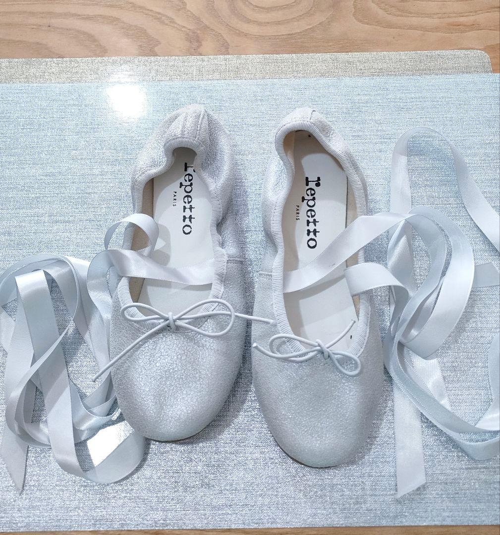 1回使用.Repetto（レペット) グリッター バレエシューズ、シルバー 35