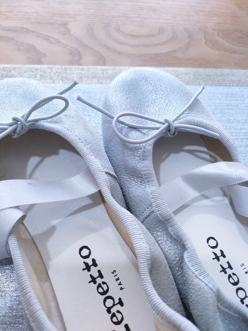 1回使用.Repetto（レペット) グリッター バレエシューズ、シルバー 35