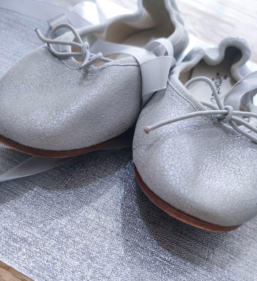 1回使用.Repetto（レペット) グリッター バレエシューズ、シルバー 35