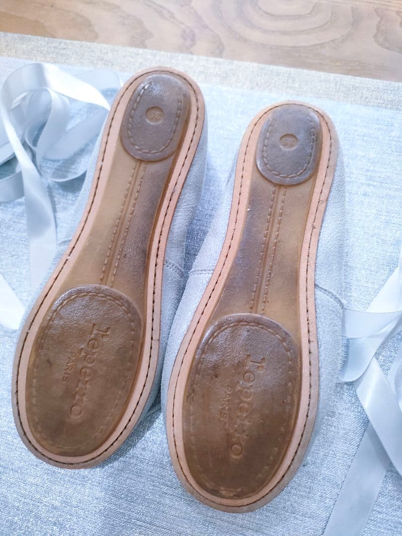 1回使用.Repetto（レペット) グリッター バレエシューズ、シルバー 35