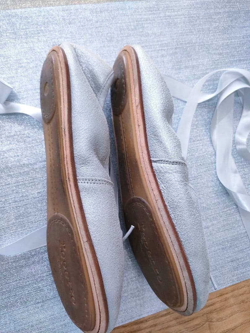 1回使用.Repetto（レペット) グリッター バレエシューズ、シルバー 35