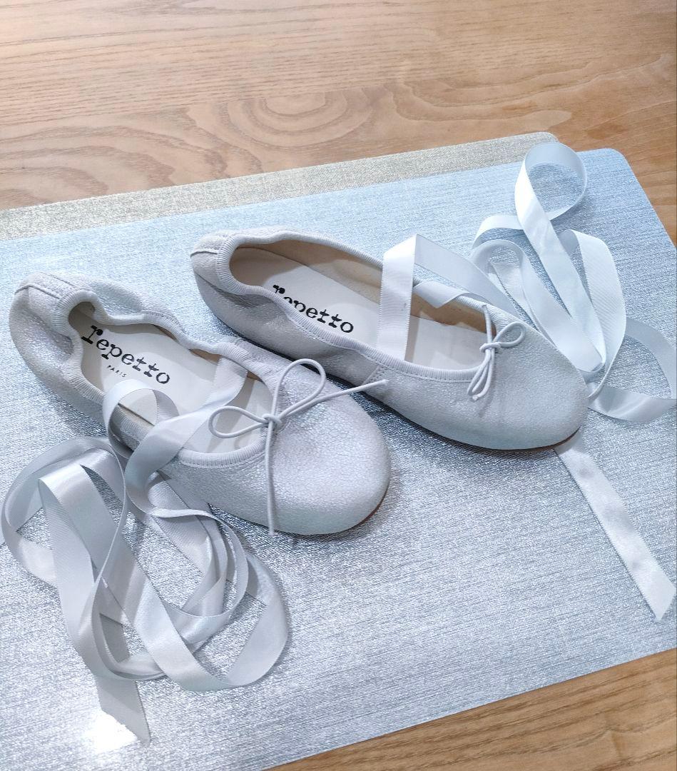 1回使用.Repetto（レペット) グリッター バレエシューズ、シルバー 35