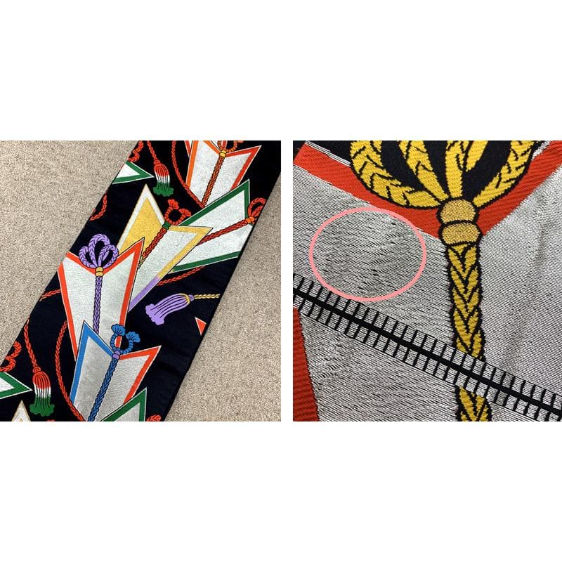 511ag80□七五三 七歳 女児 着物&袋帯 金彩 束ね熨斗 緑山吹色□美品