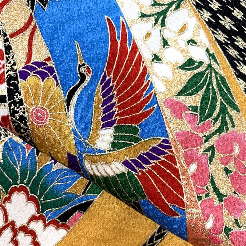 511ag80□七五三 七歳 女児 着物&袋帯 金彩 束ね熨斗 緑山吹色□美品